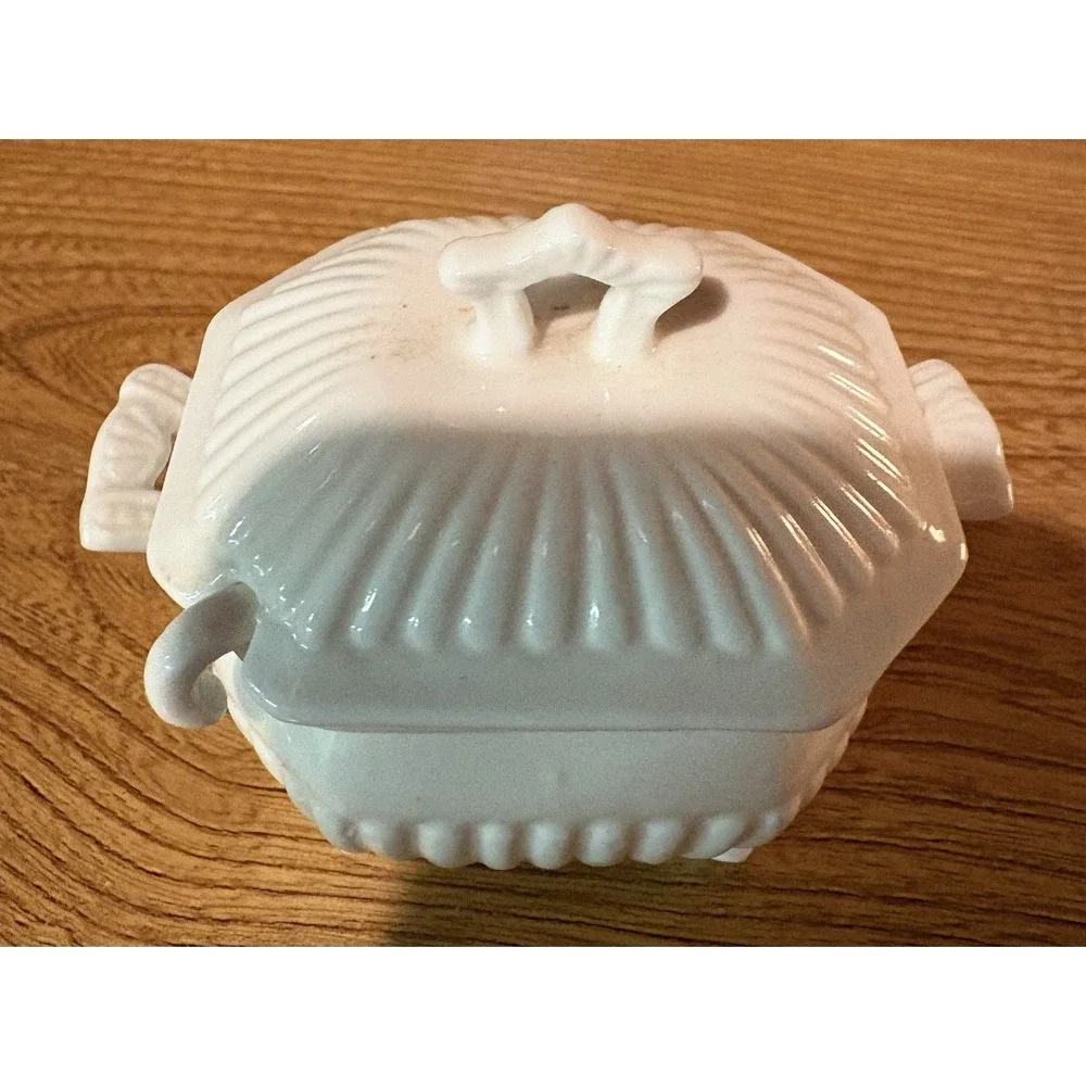 Vintage Soup Tureen Look Covered Salt Cellar With Spoon White China